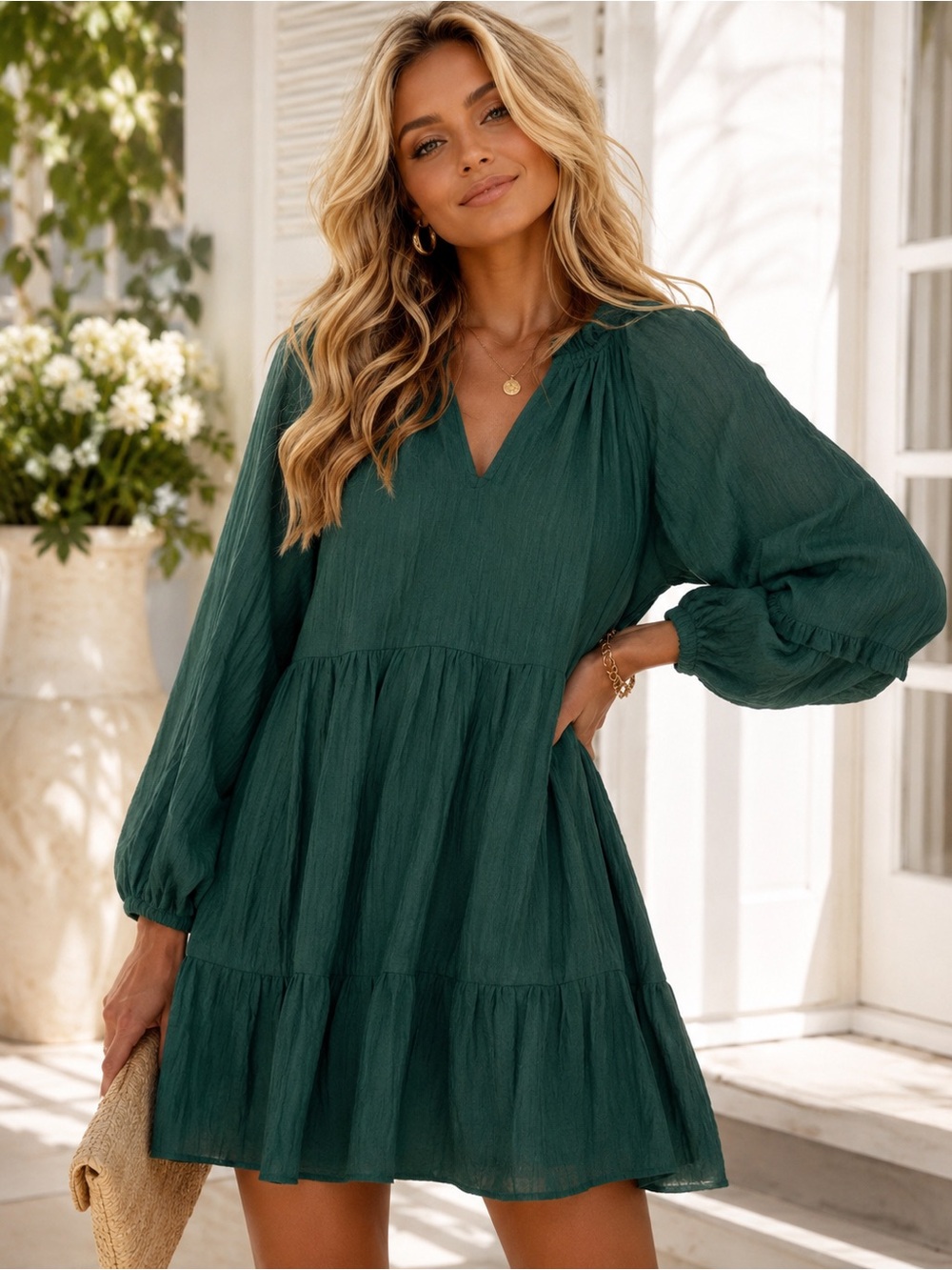 ANTHROPOLOGIE x MARE MARE Boho Anne Tiered Peasant Tunic Green Dress Size Small